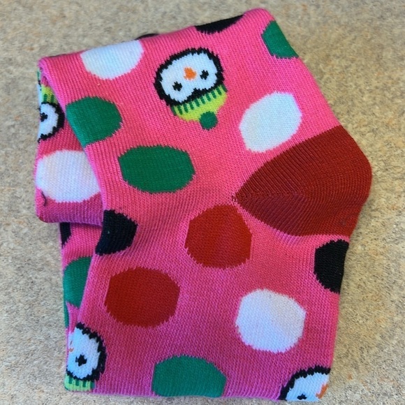 Christmas Socks Pink with colored circles & a cute animal face, sock Sz. 9-11 - Picture 4 of 5